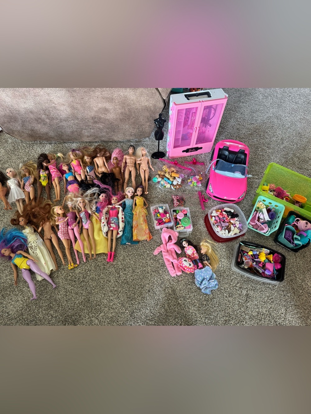 Barbie Assorted Dolls with Pink Convertible, Wardrobe & Accessories